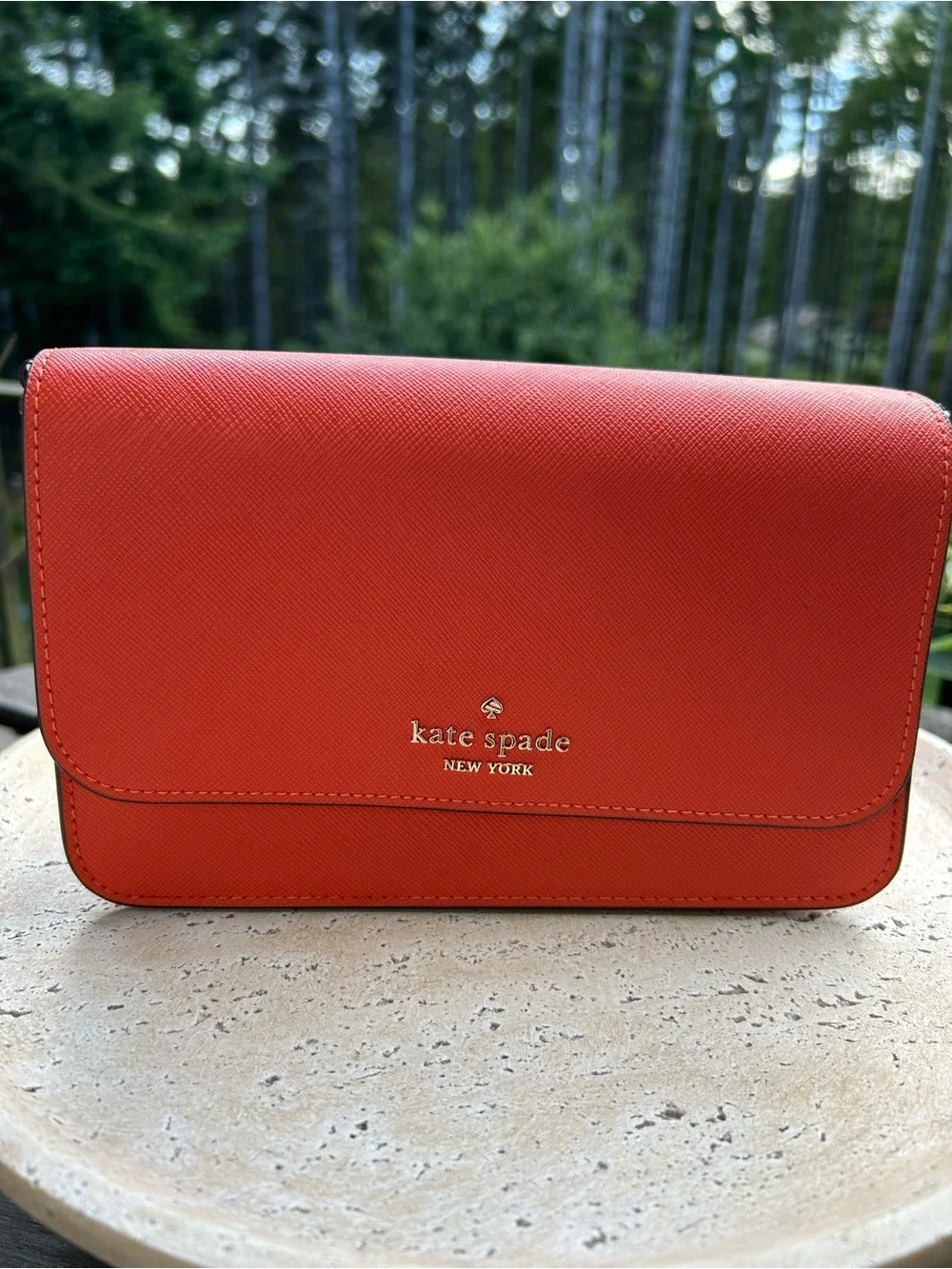 Kate Spade Mini Flip Chain Crossbody NWT Fiery Orange Saffiano PVC Gold Chain